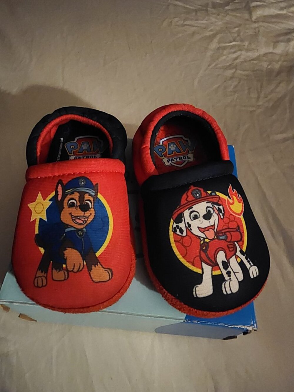 Paw Patrol Slippers for Toddlers, Mismatch A-Line House Shoes, Red/Blue, Toddler